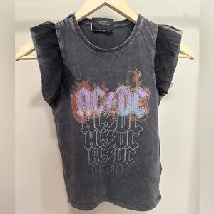 AC/DC Dark Gray Acid Washed Short Sleeve with Tulle Details Band Shirt size 8